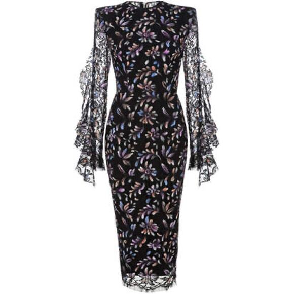 ALEX PERRY LIBERTY PAINTED FRENCH FLORAL LACE DRESS size 4 - Picture 2 of 14